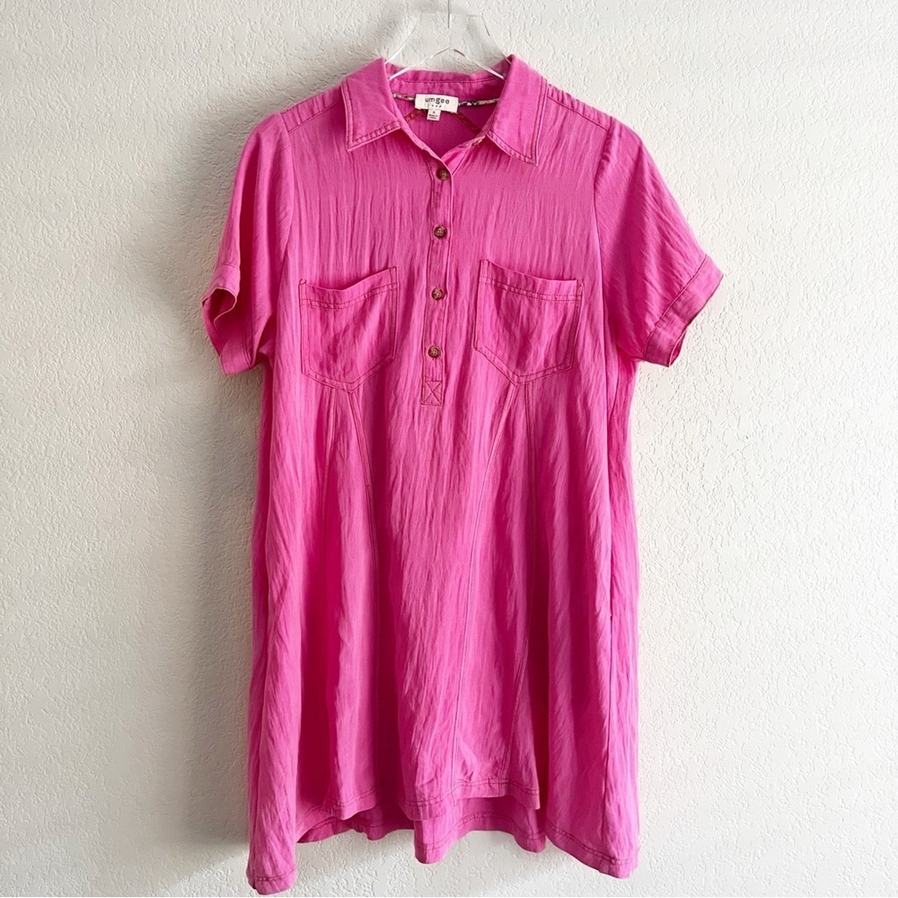 UMGEE Bright Pink Mini Dress Short Sleeve Collar Size Small - Picture 2 of 10